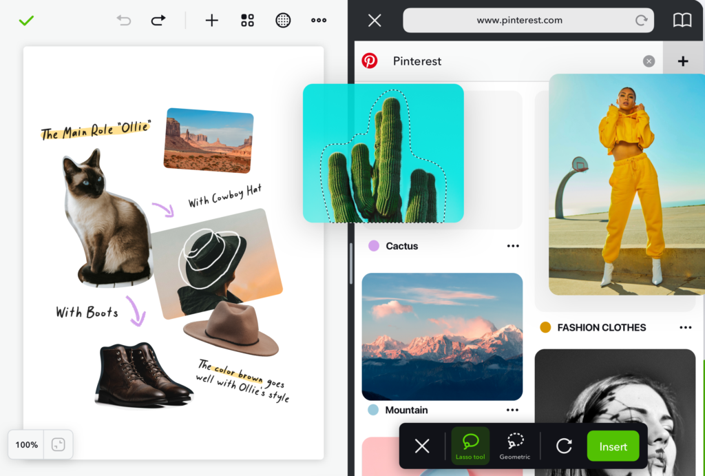 Images from Pinterest are being pulled into a separate page with a collage of images and text.